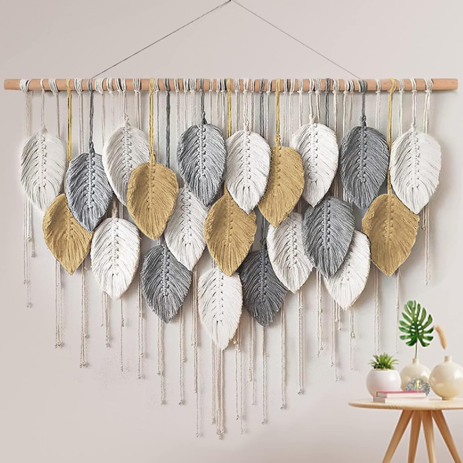 Boho Macrame Wall Hanging 39"x30.7" Woven Tapestry Decor