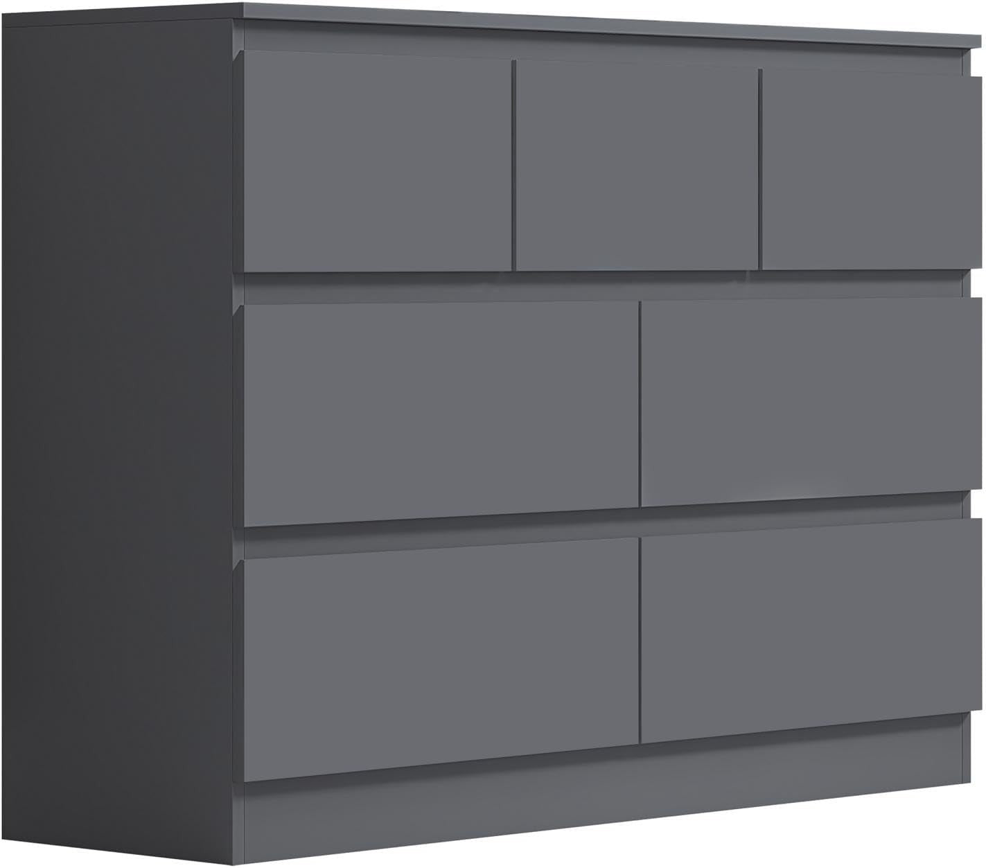 Matt Dark Grey 7 Drawer Chest Modern Storage Unit Bedroom Office