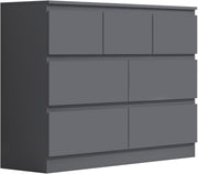 Matt Dark Grey 7 Drawer Chest Modern Storage Unit Bedroom Office