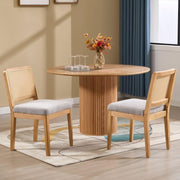 Grey Upholstered Dining Chairs Set of 2 Rattan Back Solid Wood Kitchen Seats