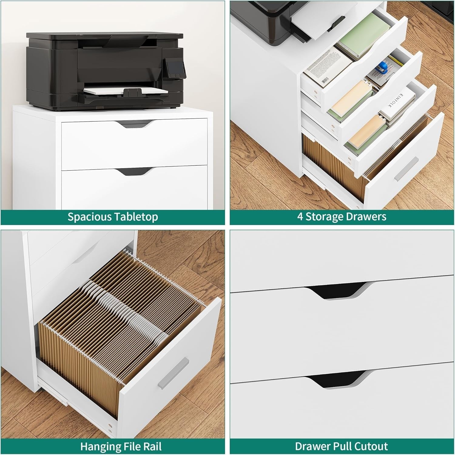 Rolling 4 Drawer File Cabinet Under Desk Storage Printer Stand Wheels