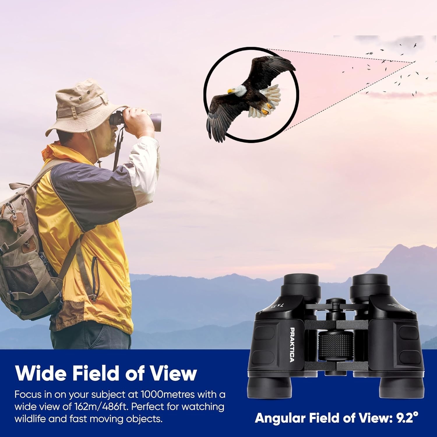 Compact 7x35 Binoculars Wide View HD Optics for Birdwatching Hiking Travel