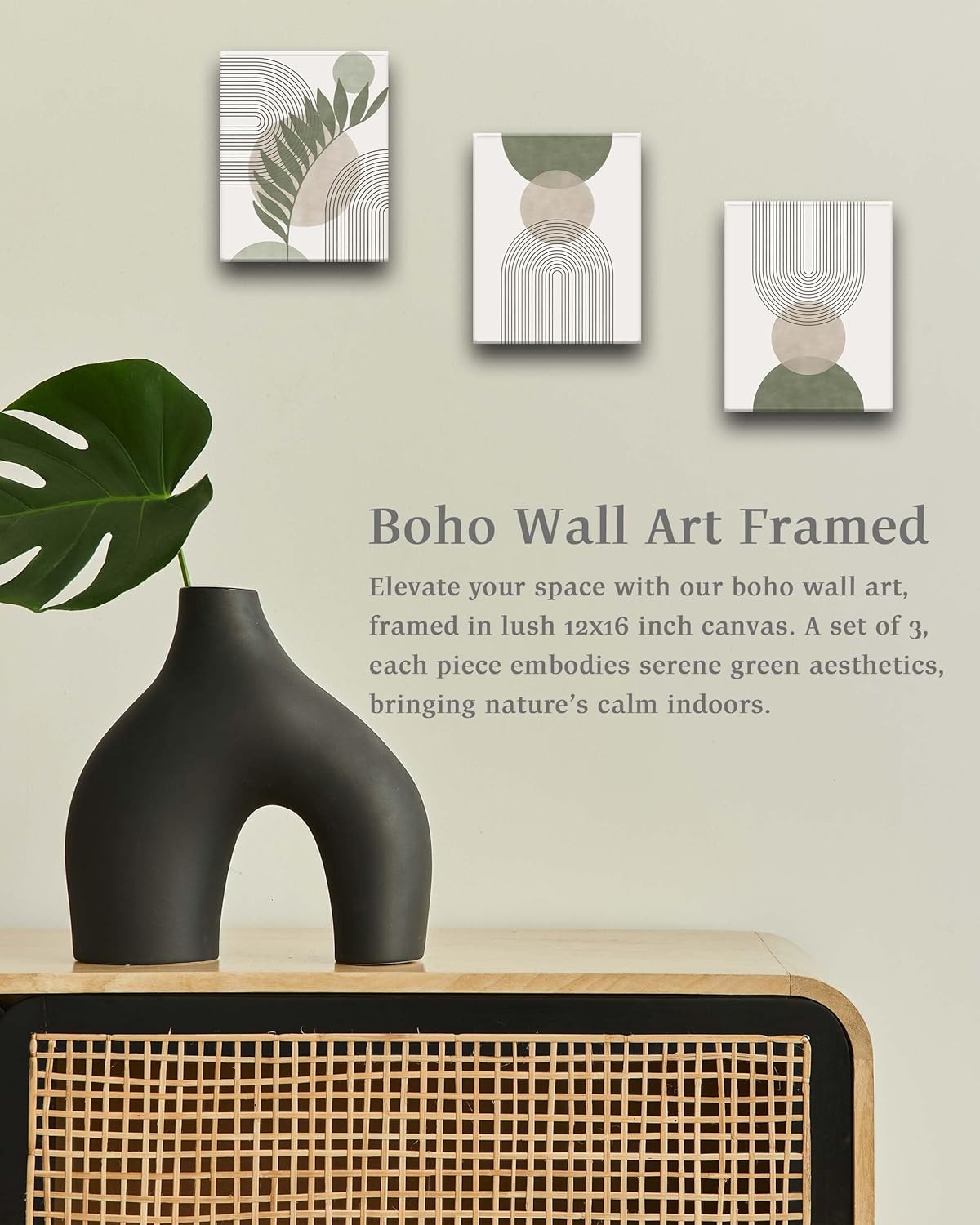 Sage Green Boho Framed Wall Art Set of 3 30x40cm