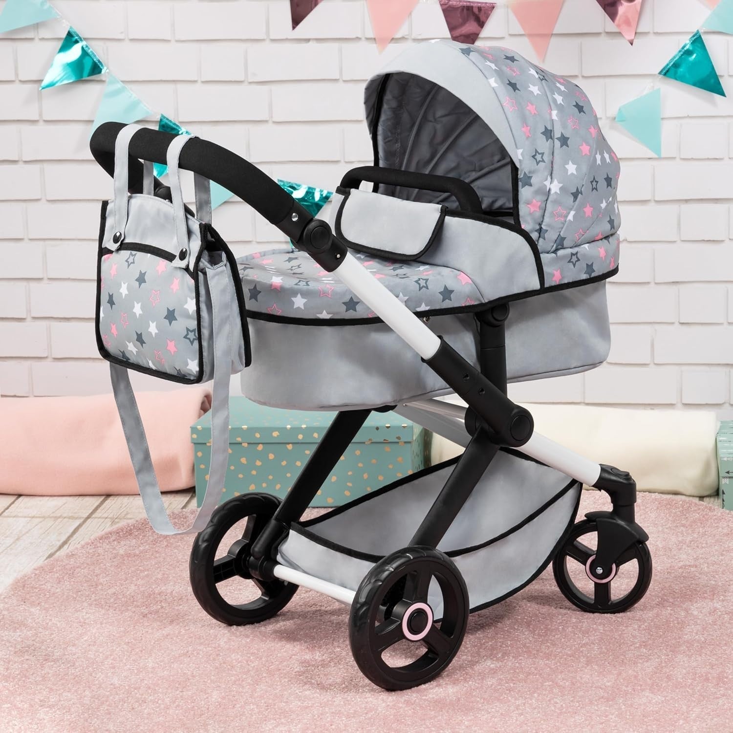 3in1 Dolls Pram Pushchair Carrycot Set Tall Adjustable Handle Toy Buggy