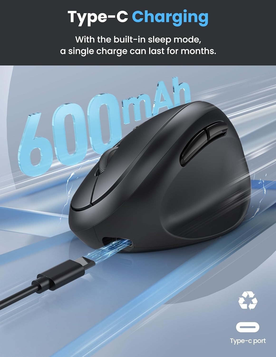 Ergonomic Vertical Wireless Mouse 4800 DPI Rechargeable