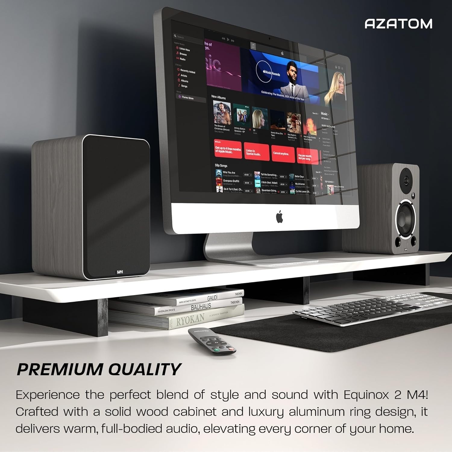80W Bluetooth Bookshelf Speakers Hi-Res Audio HDMI Optical RCA Grey Finish