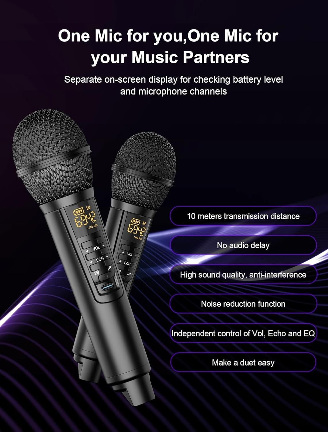 Karaoke Machine with 2 UHF Wireless Mics Bluetooth LED Speaker