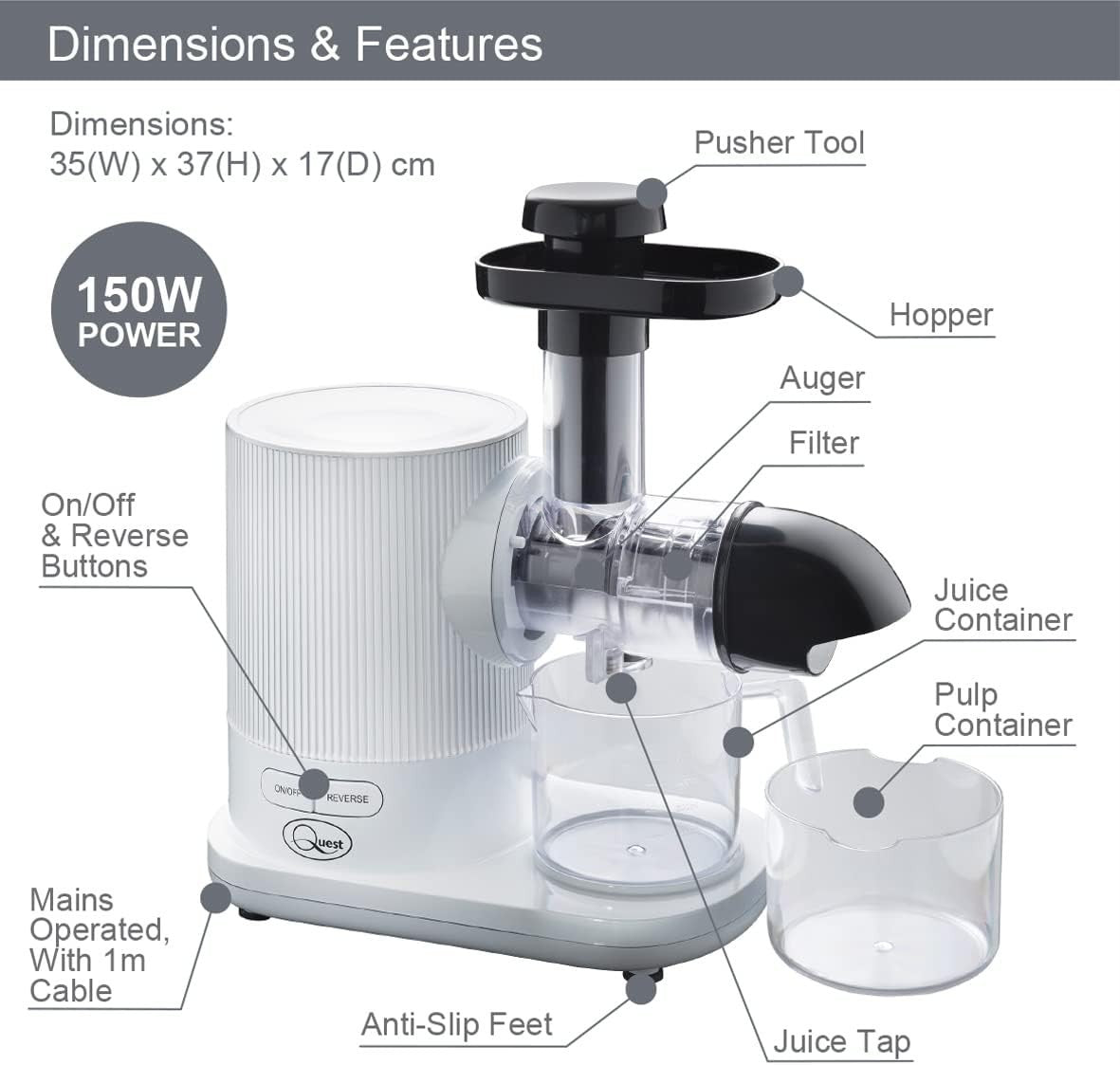 Slow Juicer Cold Press Masticating Quiet Motor  60dB 150W High Yield