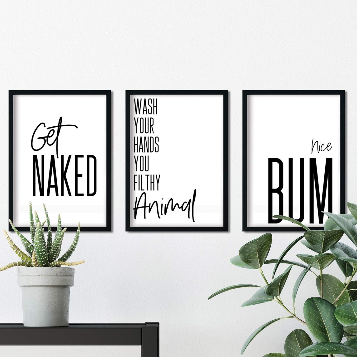 Funny Bathroom Wall Art Prints Set of 3 Black White Poster