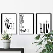Funny Bathroom Wall Art Prints Set of 3 Black White Poster