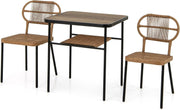 3 Piece Rattan Bistro Set Outdoor Table 2 Stackable Chairs Storage Shelf