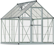 6x8ft Aluminium Greenhouse with Polycarbonate Panels & Roof Vent – Silver