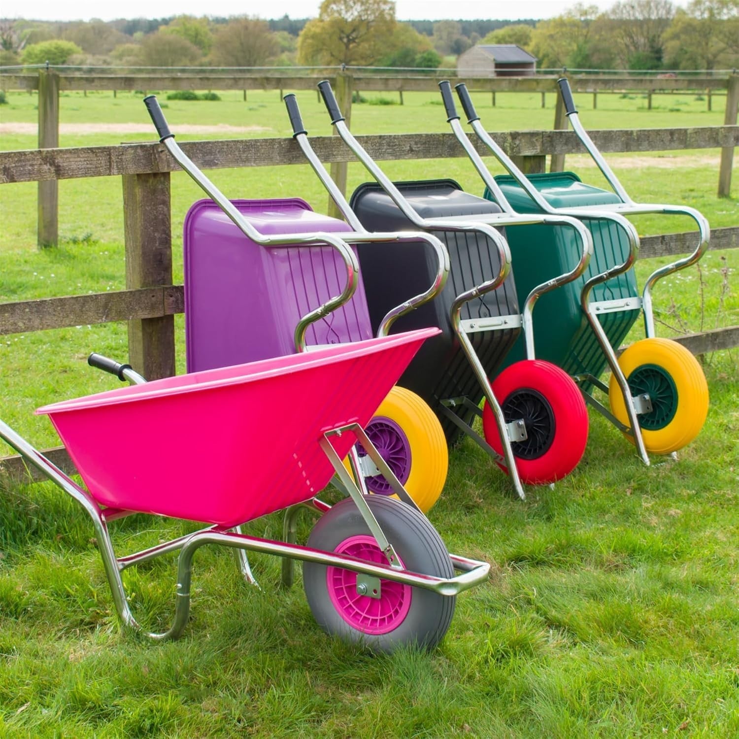 110L Wheelbarrow Pink – Reinforced Tyre Heavy Duty Garden Builders 150kg Load