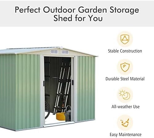 6x8FT Metal Garden Shed Outdoor Storage House with Vents, Ramp & Lockable Door