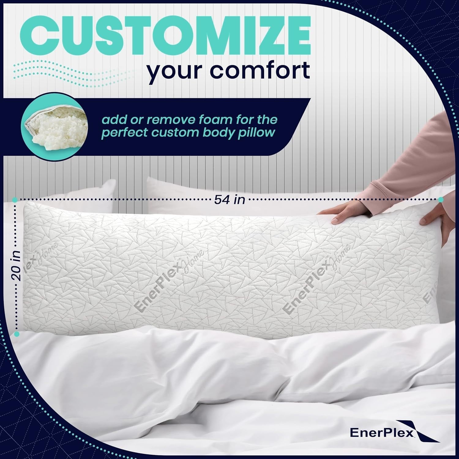 Memory Foam Body Pillow Cooling Bamboo Cover Full Body Support 54x20 Inch