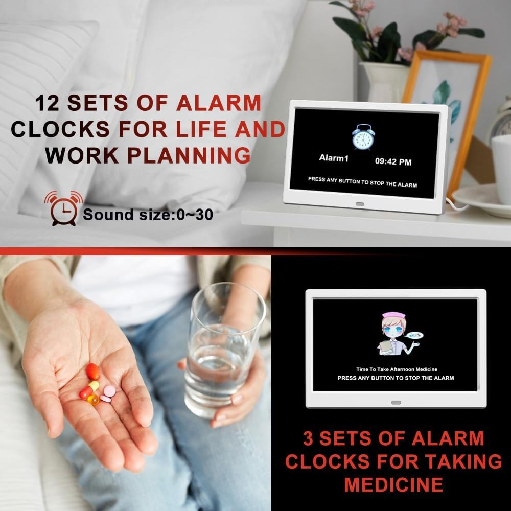 Large Digital Calendar Alarm Clock Day Date Time Display Auto Dim Elderly