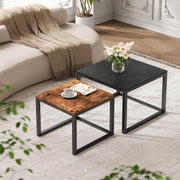 Nesting Coffee Table Set of 2 Square End Tables Black-brown Modern Living Room