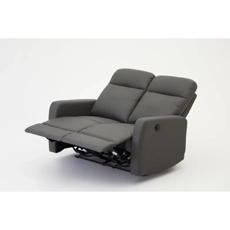 2 Seater Grey Electric Recliner Sofa Faux Leather Compact Lounge Chair