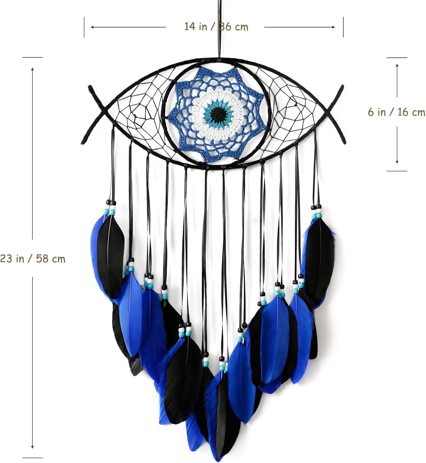 Boho Evil Eye Dream Catcher Blue Macrame Wall Hanging Decor