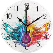 Colourful Guitar Wall Clock 25cm Music Art Silent Non-Ticking Creative Home Deco