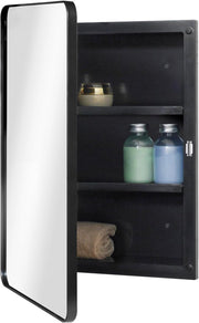 Wall-Mount Black Plastic Mirror Cabinet with Lockable Door & Adjustable Shelves