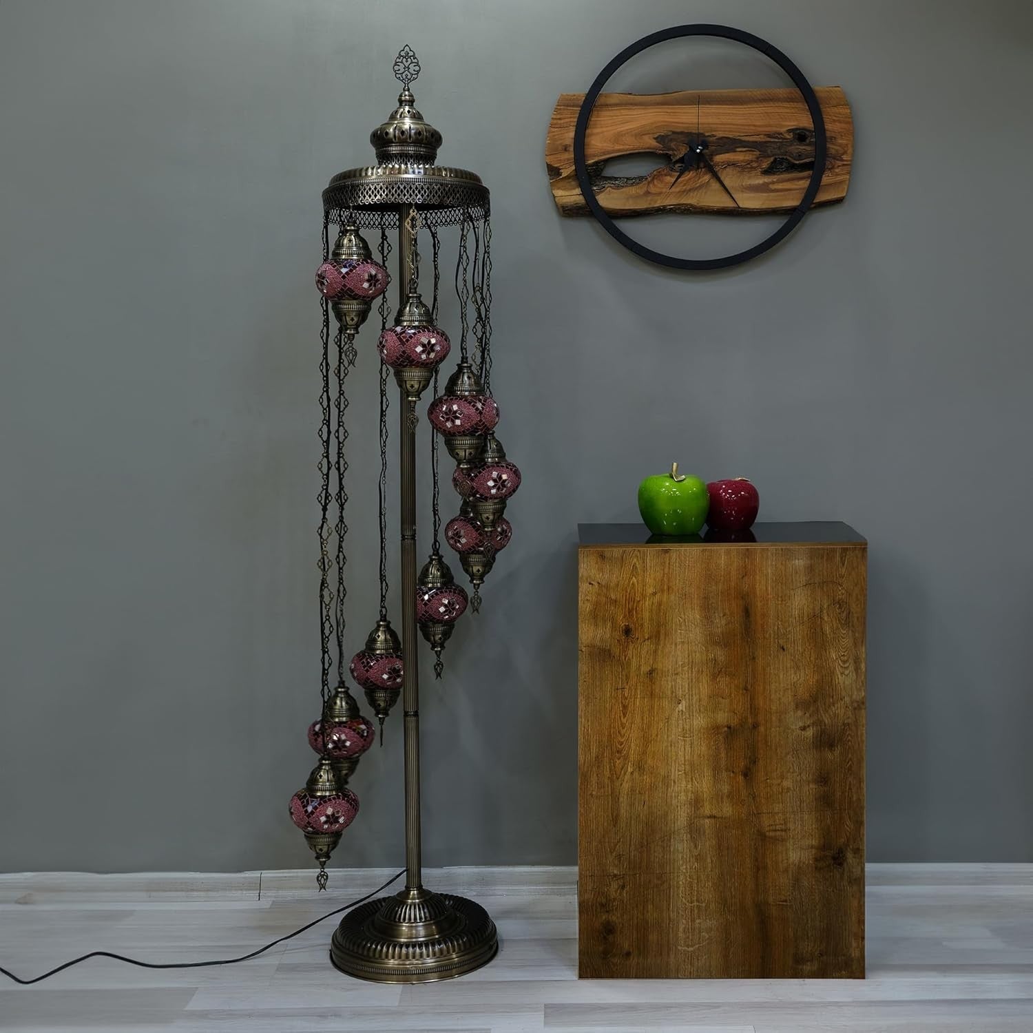 Turkish Mosaic Floor Lamp 9 Globe Standing Light Red 70in Boho Decor
