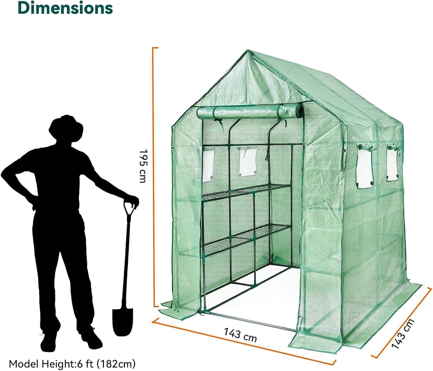 Walk-In Greenhouse 12 Shelves | Heavy-Duty Steel Frame | Reinforced PE Cover