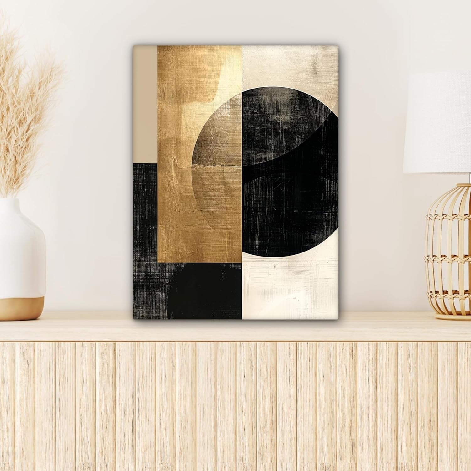Abstract Canvas Wall Art 30x40cm Gold Black Modern Framed Print