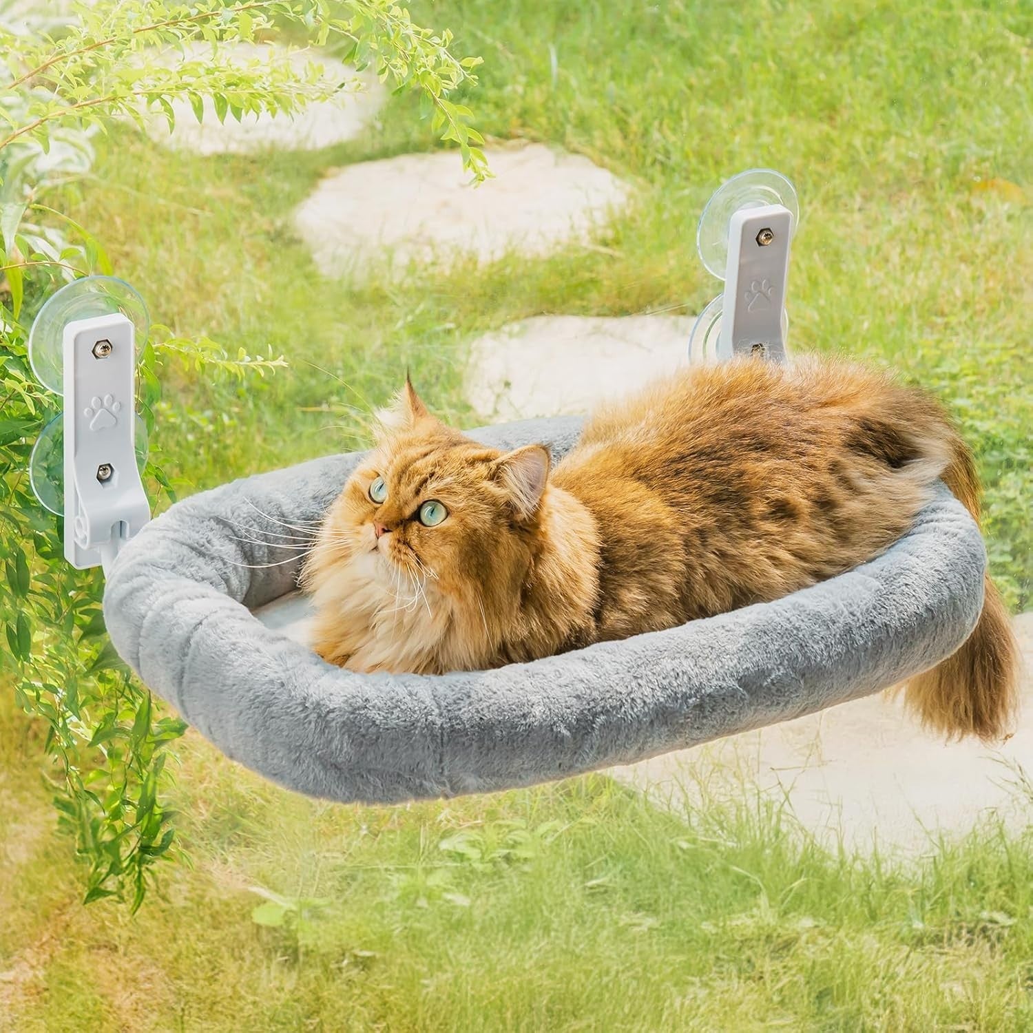 Plush Cat Window Hammock Foldable Perch Bed Large Sturdy 18kg Grey