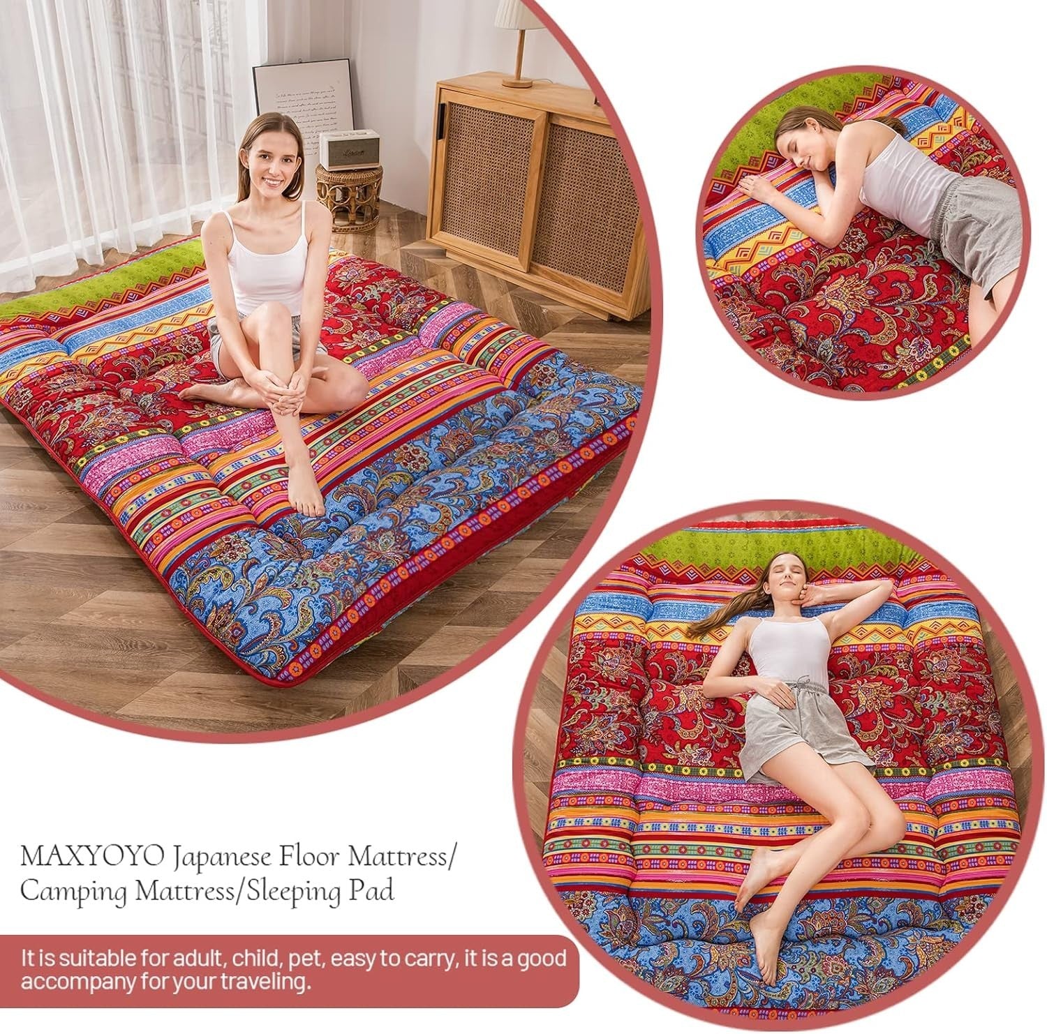 Bohemian Floor Mattress Futon Plush Memory Foam Portable Sleeping Pad