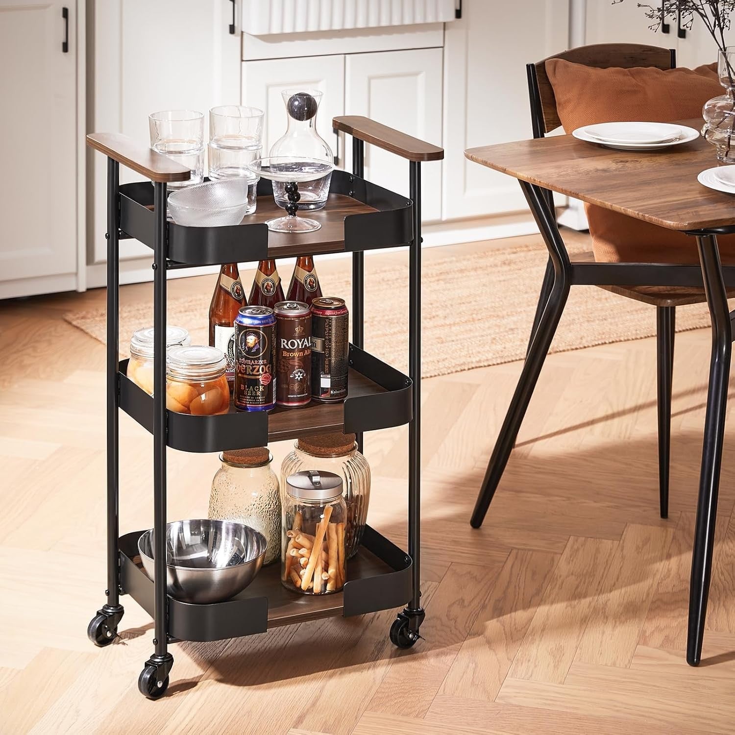 3 Tier Kitchen Serving Trolley Bar Cart Rolling Storage Handles Wheels
