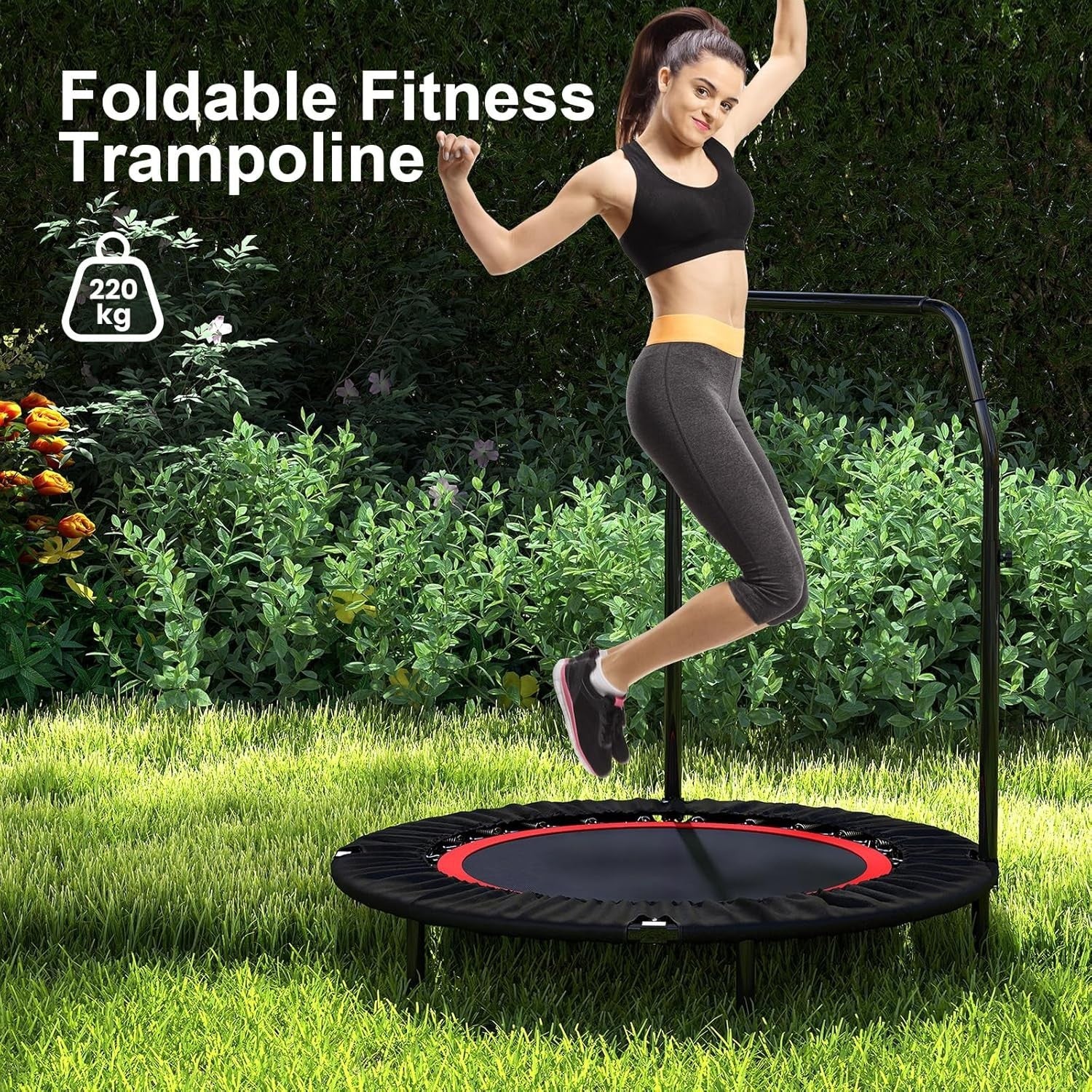 40in Heavy Duty Foldable Rebounder Trampoline Adjustable Handle 485LB