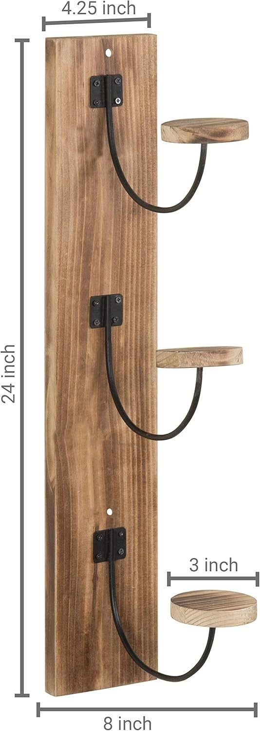 Set of 2 Wall Mounted Coat Hat Racks Light Wood Metal Hooks Rustic 61cm