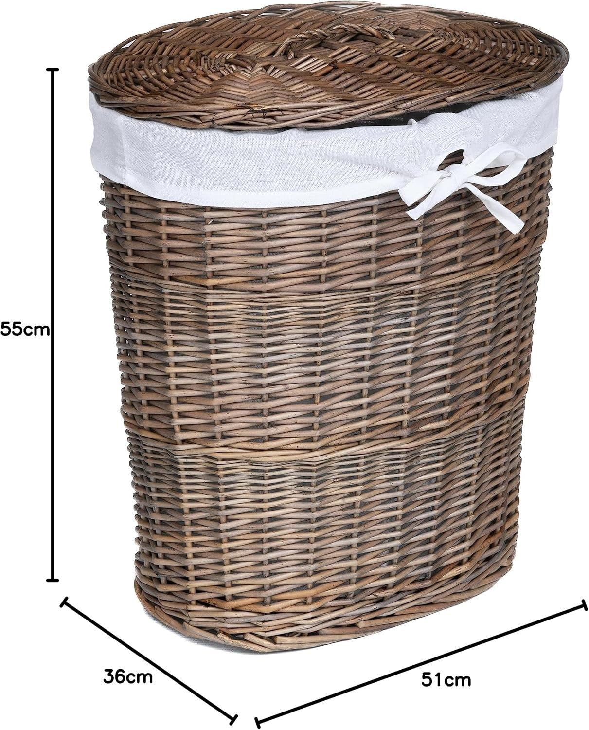 Large Oval Wicker Laundry Basket with Lid, Lightweight Hamper 51×37×59cm