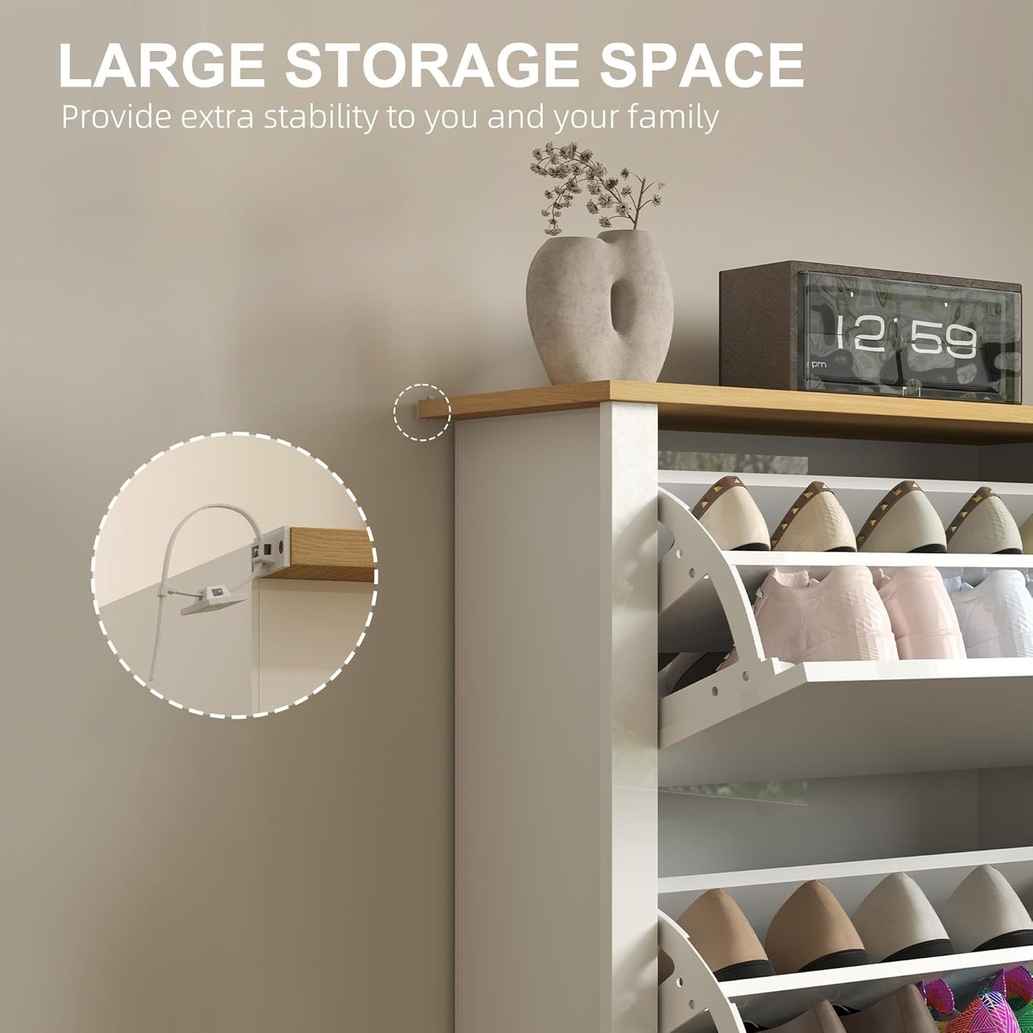Slim White Shoe Cabinet 2 Flip Drawers Gloss Finish Narrow Storage Unit