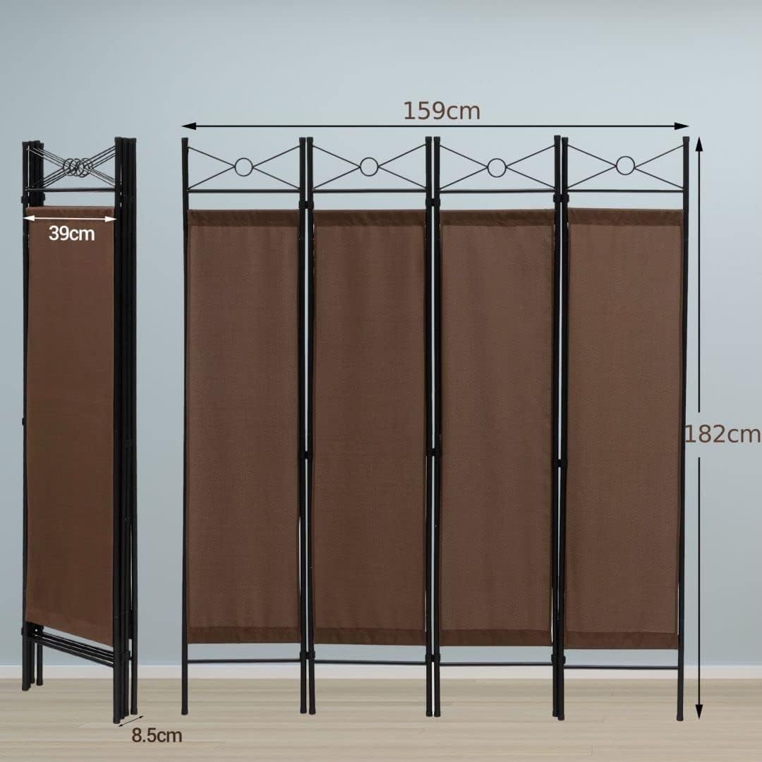 4 Panel Brown Folding Room Divider Privacy Screen for Bedroom Office Living