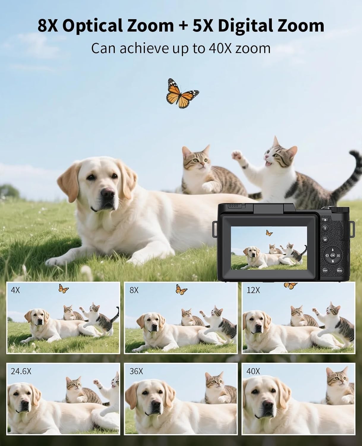 6K 75MP Digital Camera 8X Optical Zoom Flip Screen Vlogging Camera Kit