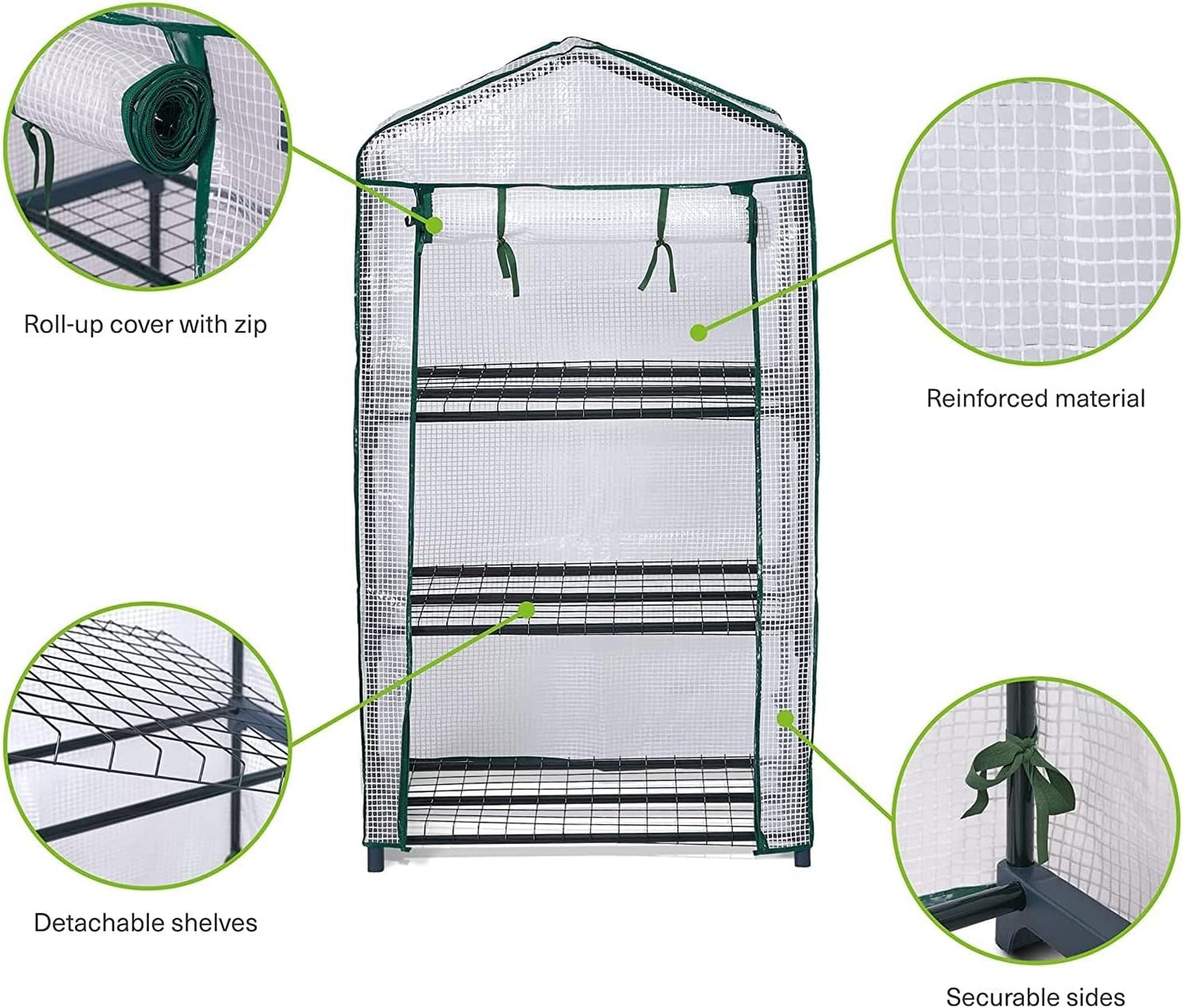 3 Tier Mini Greenhouse 125x69x49cm | Green PE Cover & Steel Frame