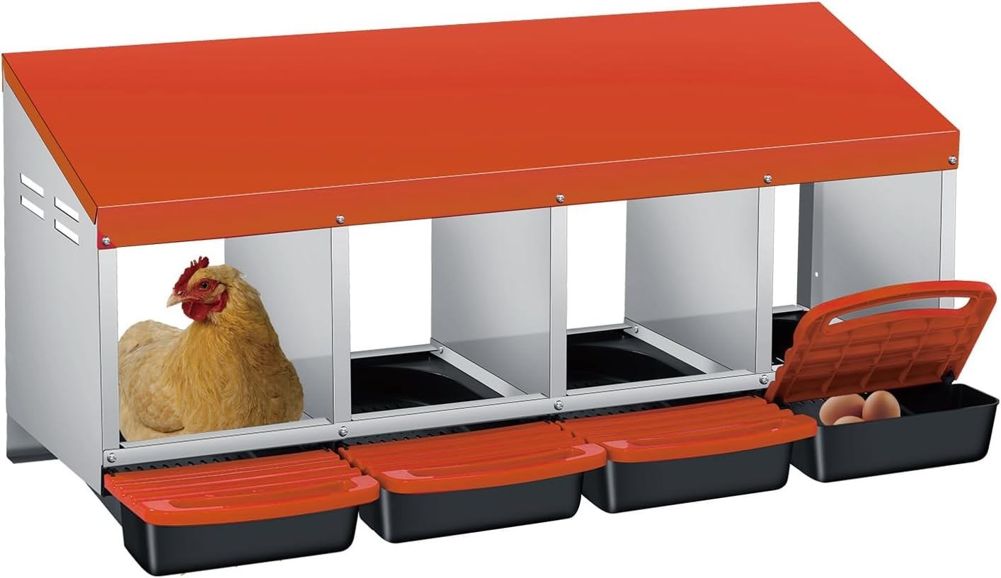 4 Chamber Galvanised Steel Chicken Nest Box Pull-Out Tray