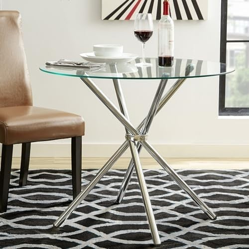 Round Glass Dining Table with Metal Legs Small Kitchen Dining Room Table