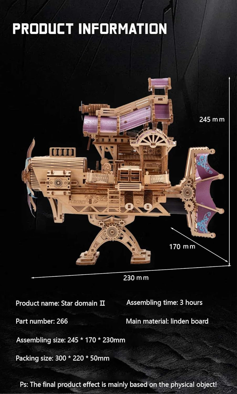 3D Wooden Spaceship Puzzle Kit, 266+ Pieces, Steampunk Model, DIY Mechanical Toy
