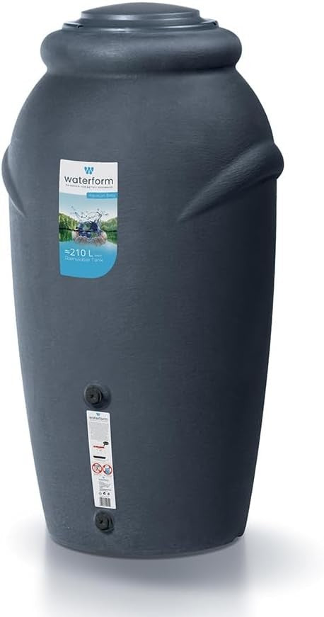 210L Anthracite Garden Water Butt with Tap & Complete Connection Kit