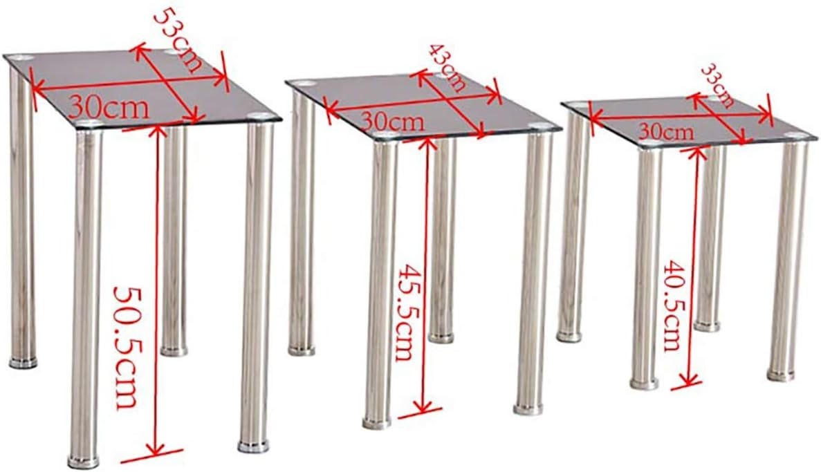 Space Saving Nesting End Side Coffee Tables Black Tempered Glass Metal Frame
