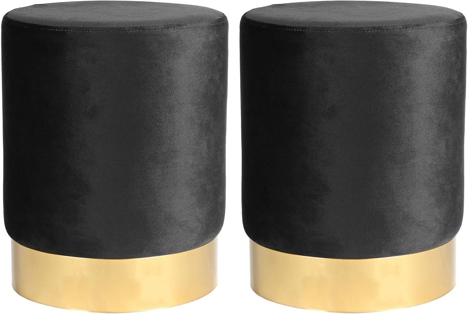 Set of 2 Black Velvet Footstools Gold Base Round Pouffe Modern Seating