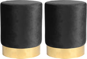 Set of 2 Black Velvet Footstools Gold Base Round Pouffe Modern Seating