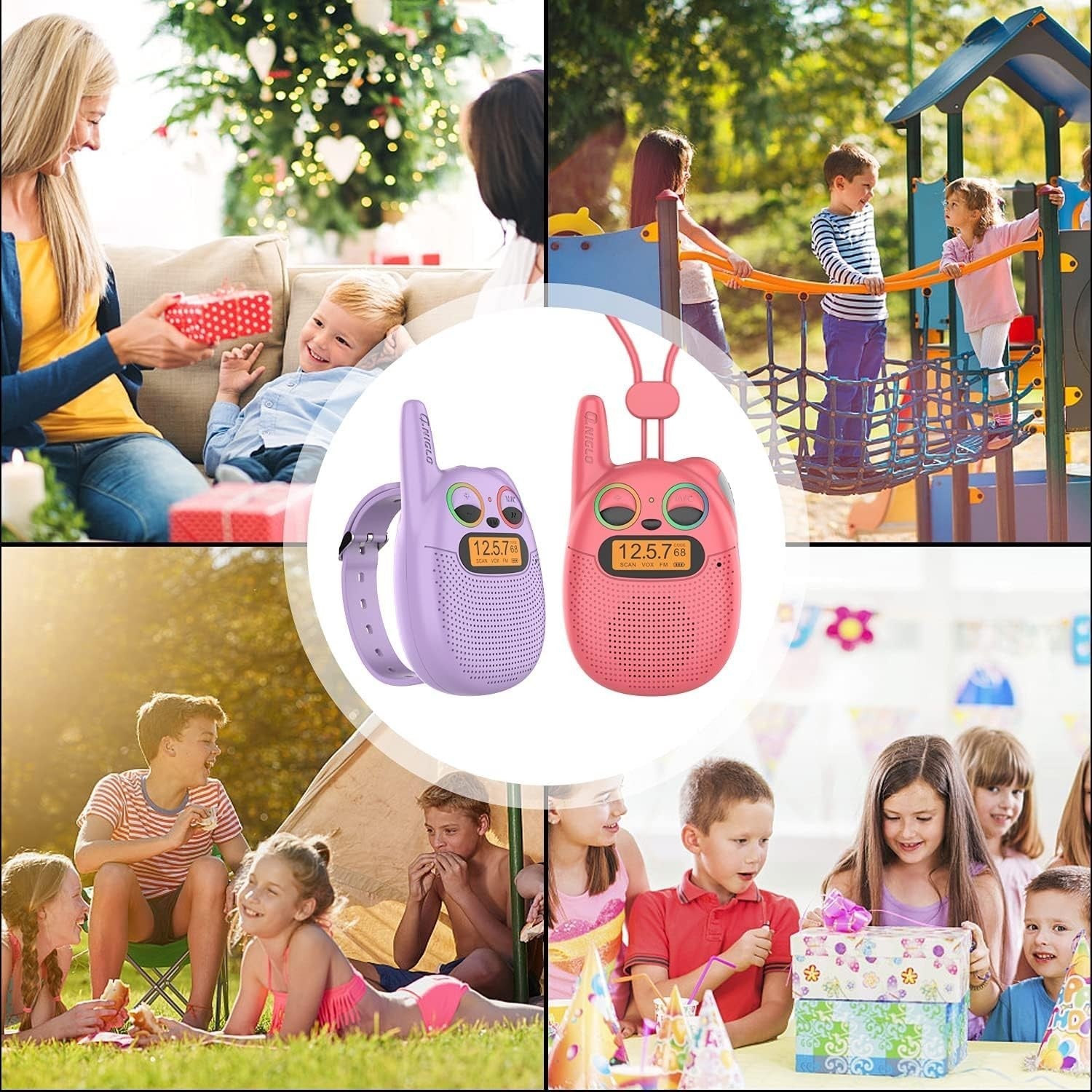 Kids Rechargeable Walkie Talkies Watch Style FM Radio VOX Long Range