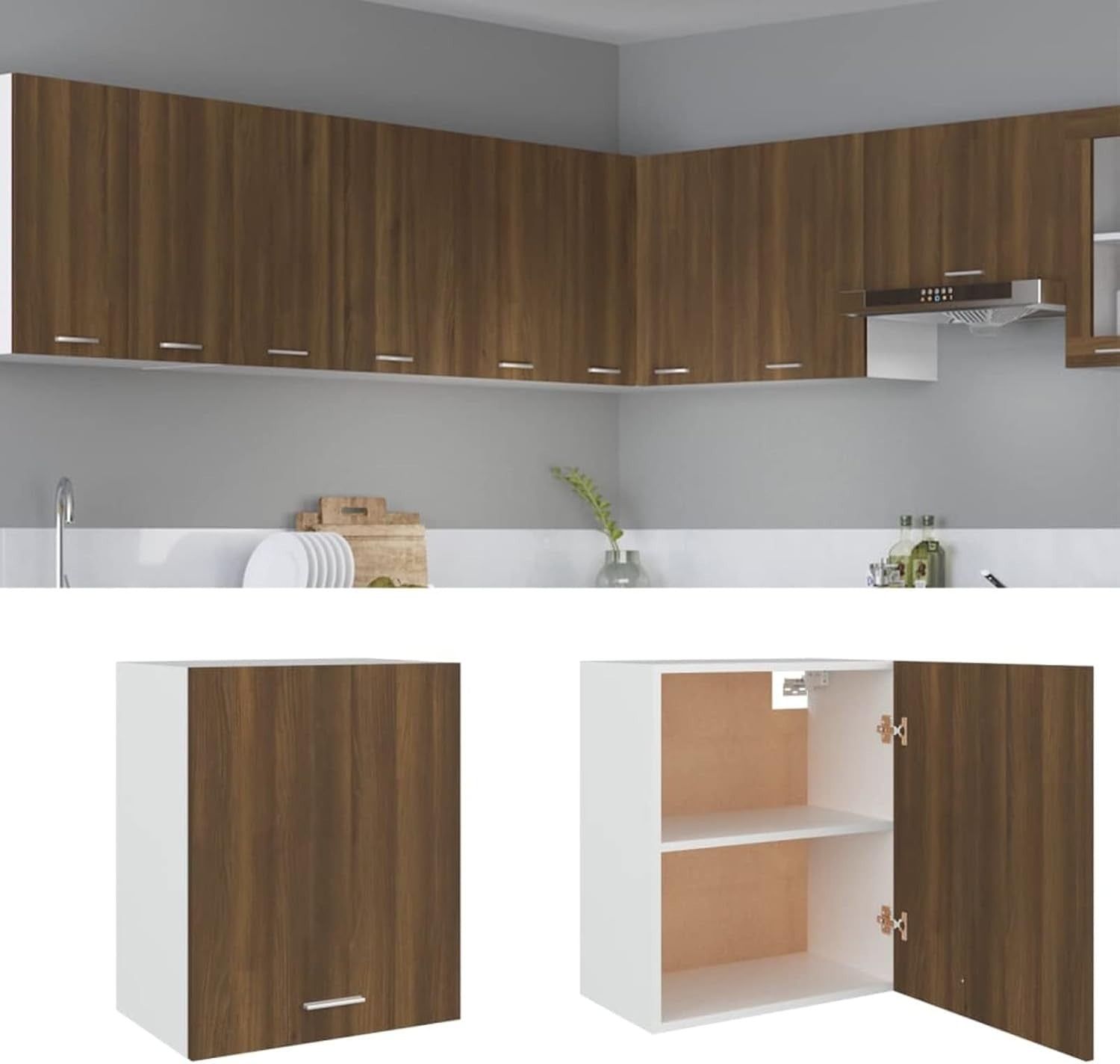 Lockable Kitchen & Bathroom Wall Cabinet with Shelves, Brown Oak 50x31x60cm