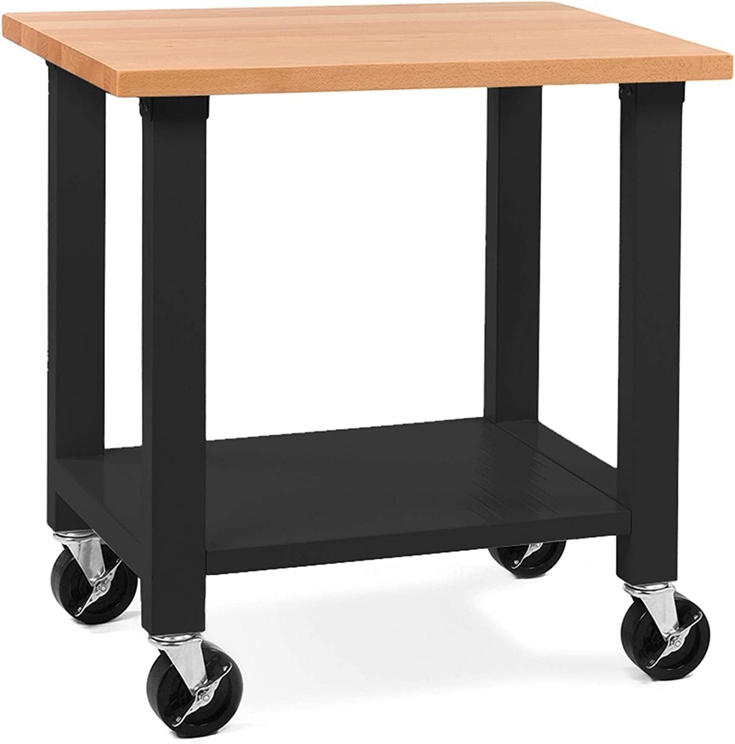 Mobile Workstation 3ft Heavy Duty Wood Top Rolling Bench with Shelf Castors