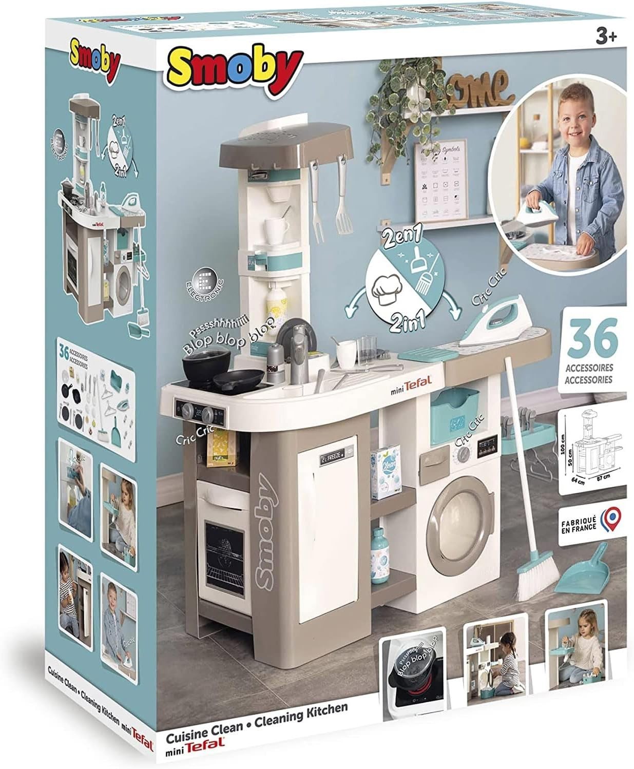 Kids Tefal Play Kitchen Laundry Set 36 Accessories Sounds Toy