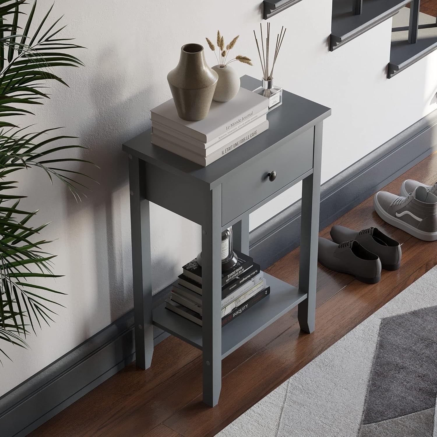 Grey Console Table with 1 Drawer & Undershelf – Space-Saving Hallway Storage